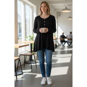 Ashley Judd Black Button Front Cardigan Sweater L Long Sleeve Classic